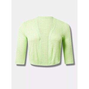 Torrid Slub Shrug 3/4 Sleeve Cropped Sweater Green Open Front plus Size 2x 2 BA
